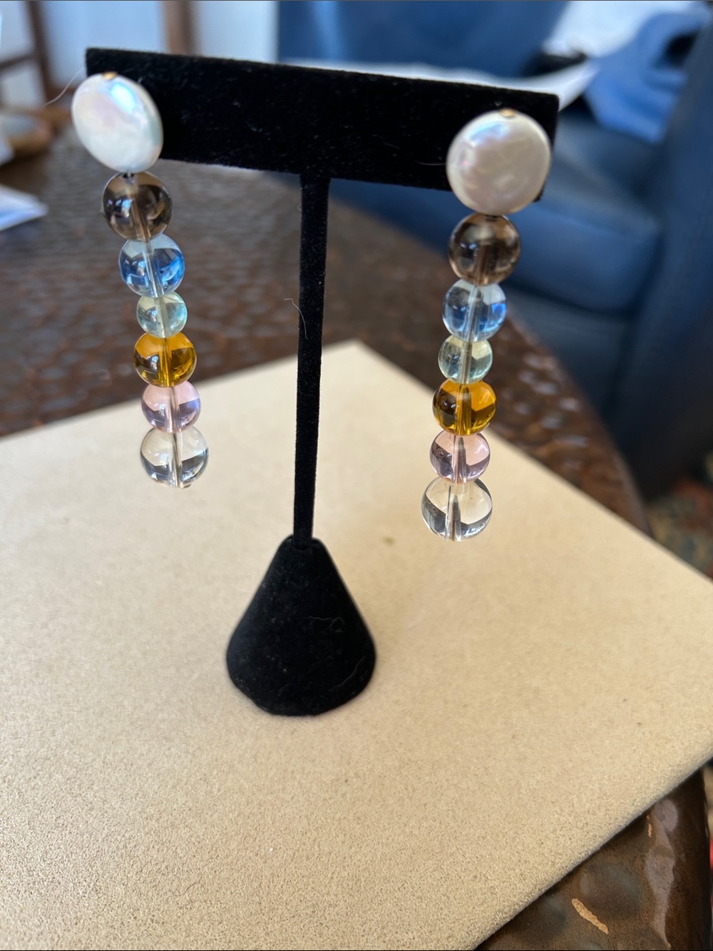 Handcrafted Multicolor Glass Bead and mother of pearl Drop Earrings